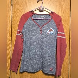 Majestic NHL Avalanche Long Sleeve V-neck Tee SZ Medium EUC